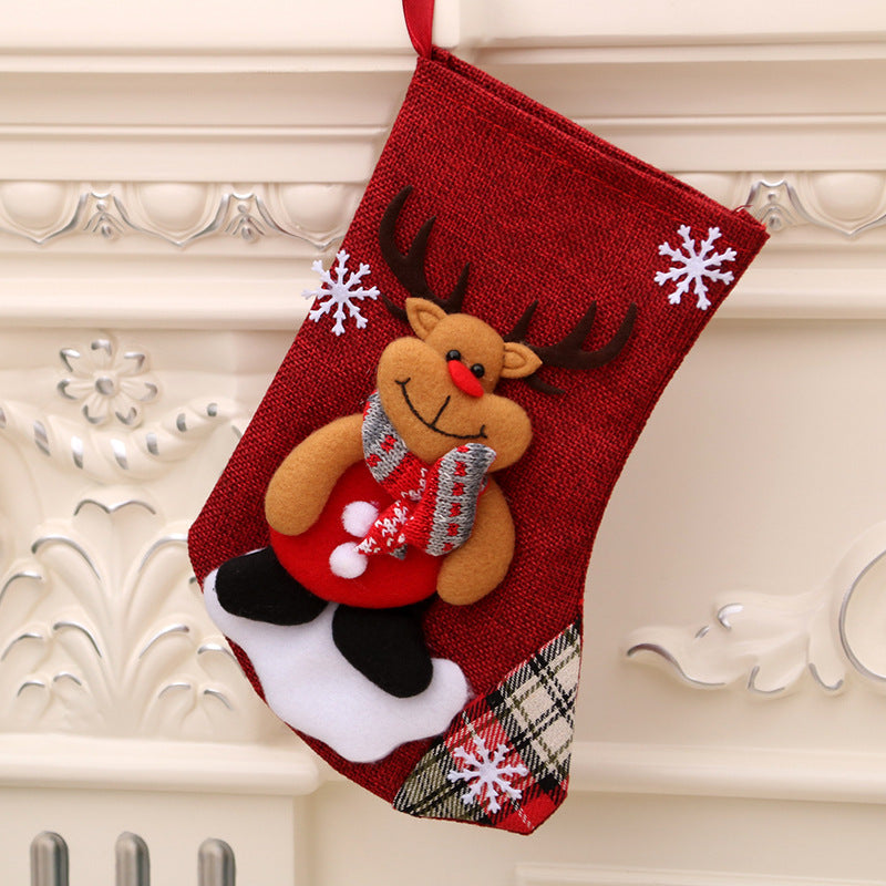 Medium Linen Socks Christmas Decorations Gift Bag