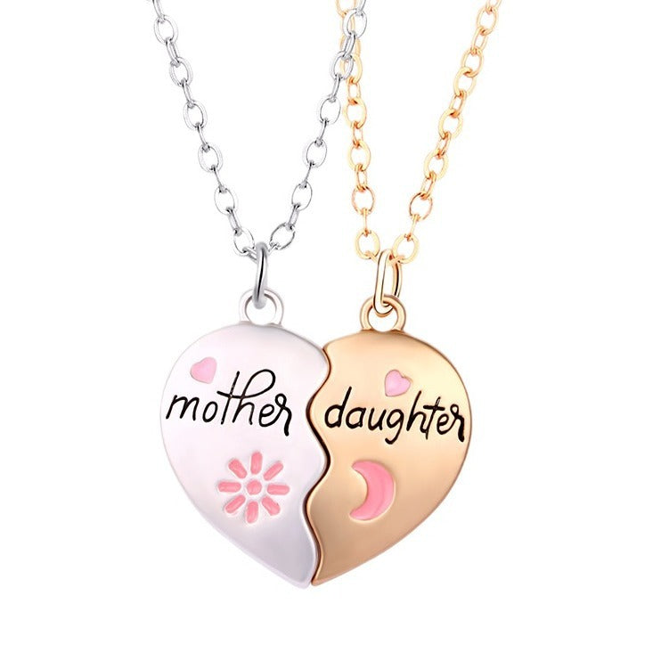 2PCS Set Jewelry Mother Daughter Necklace Matching Heart Mother's Day