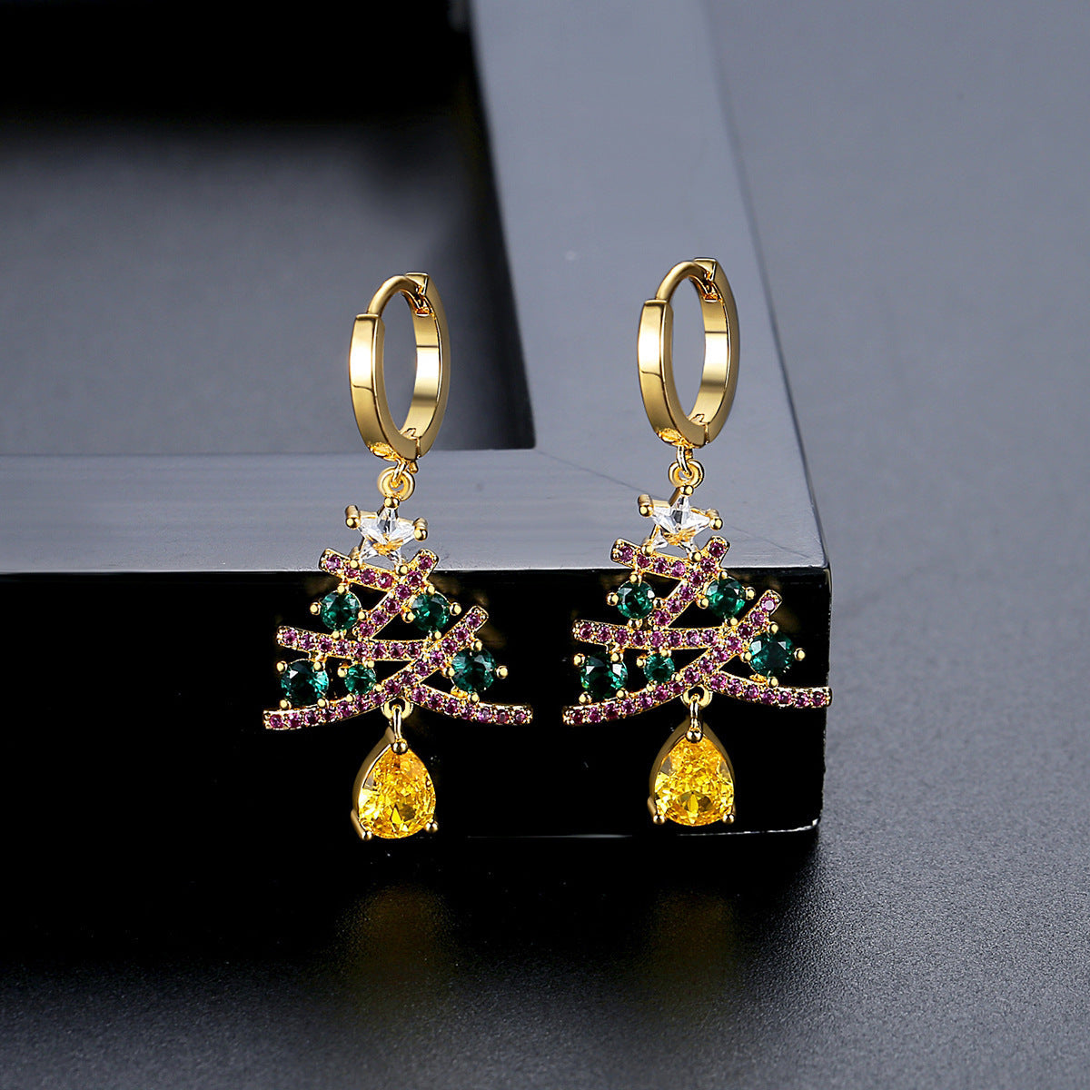 New Christmas Tree Earrings With Colorful Rhinestones Gift