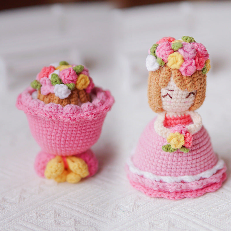 Handmade Woolen Knitting Transformed Hand Cupped Into A Bridal Bouquet Charm