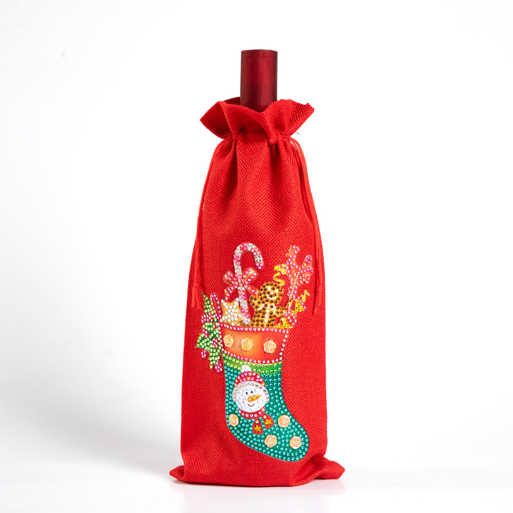 Christmas Gift Diamond Painted Red Wine Bag
