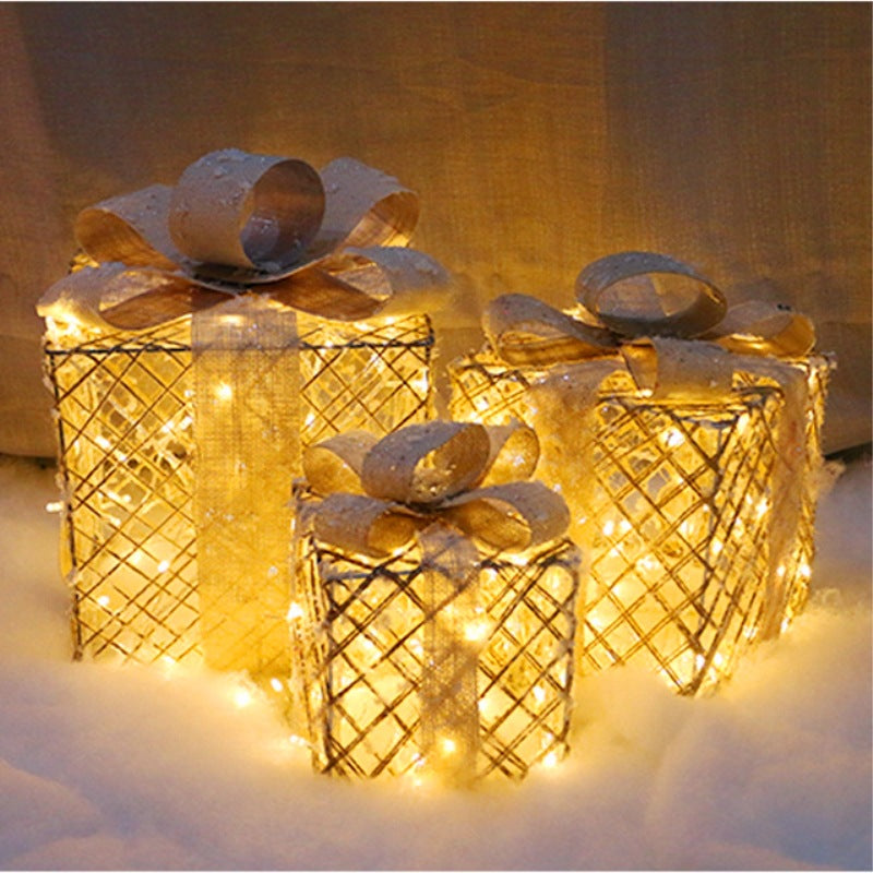Christmas Lighting Gift Boxes With Bows Indoor Decorations Snow Gift Box