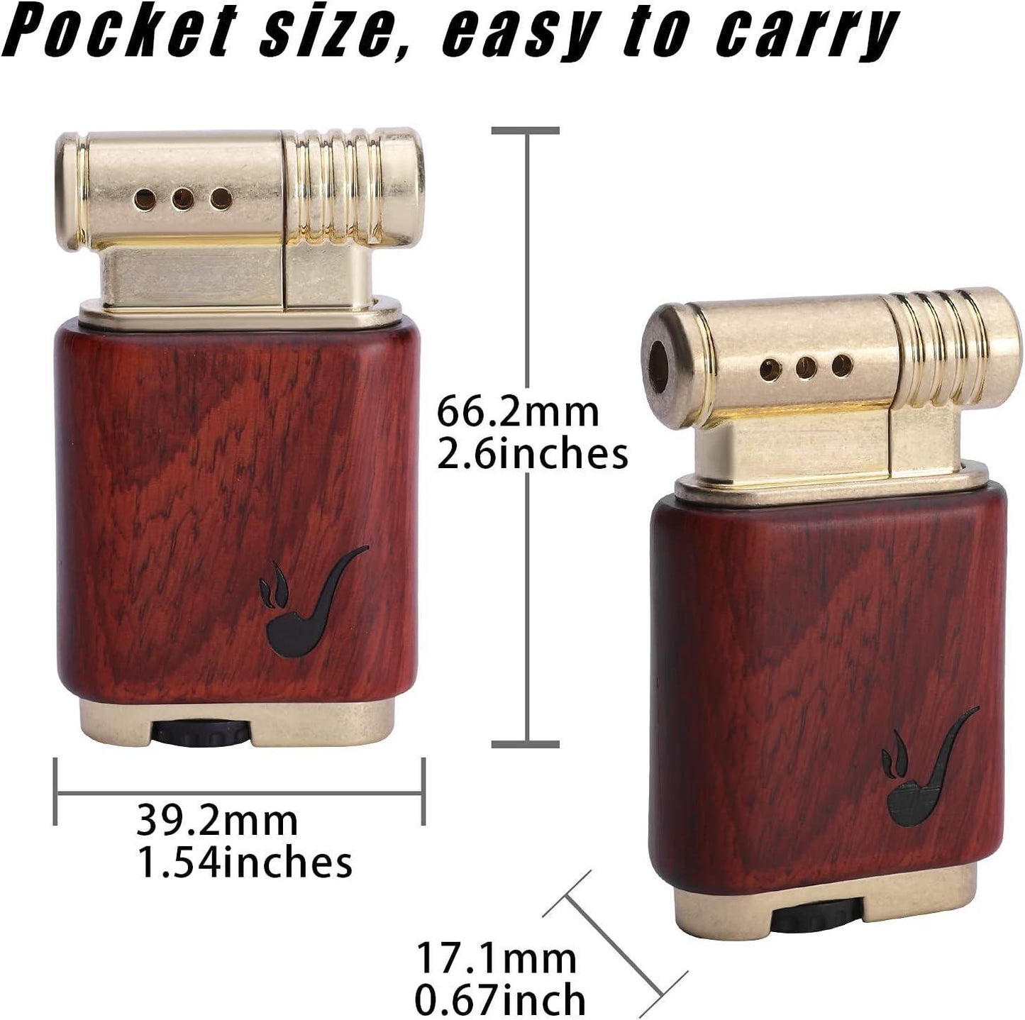 Pipe Lighter Soft Flame Refillable Gas Wooden Case Fire