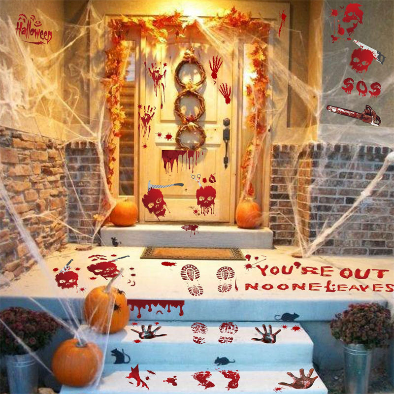 Halloween Window Stickers Horror Blood Handprint Footprint