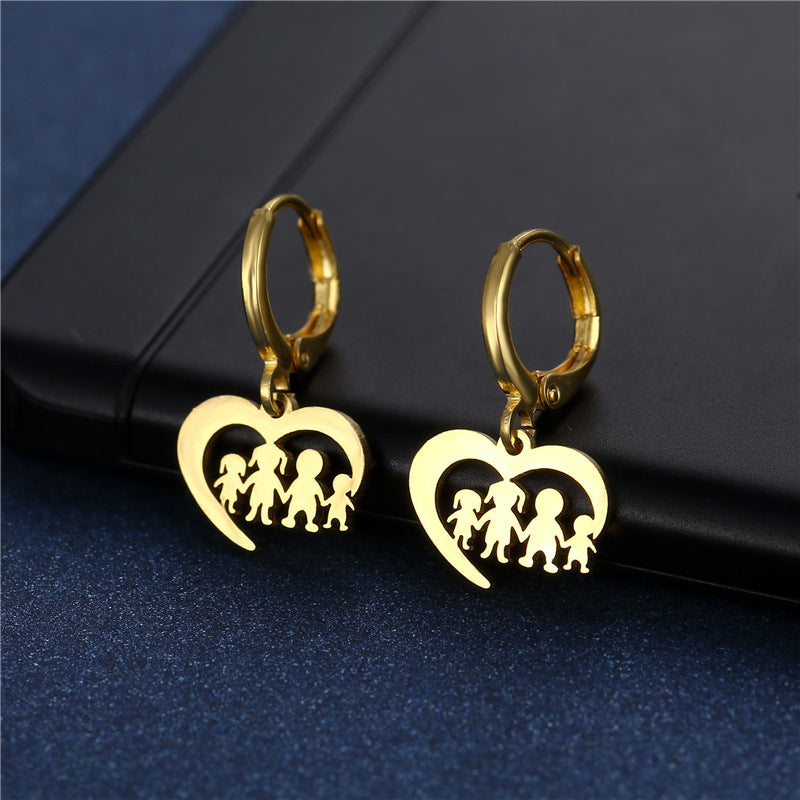 Female Christmas Gift Golden Love Family Series Stud Earrings