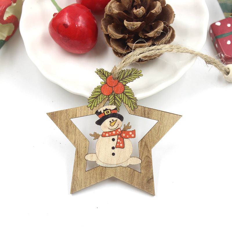 Christmas Pentagram Wooden Craft Gift Pendant