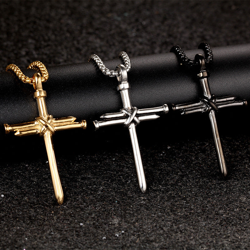 Steel Gold Black Color Fashion Mens Iron Nail Cross Necklace