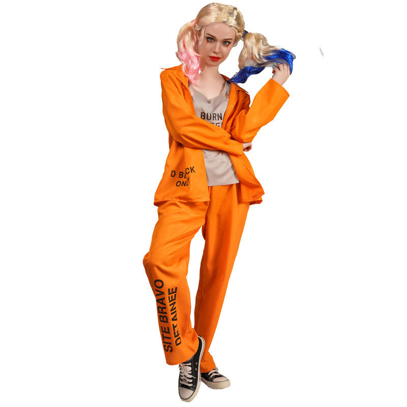 Halloween Big Men And Women Love Orange Prisoner Party Costume