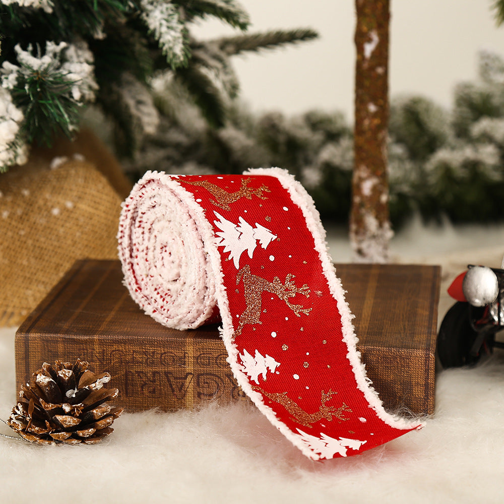 Linen Elk Christmas Tree Ribbon Gift Gift Box Wrapping Ribbon