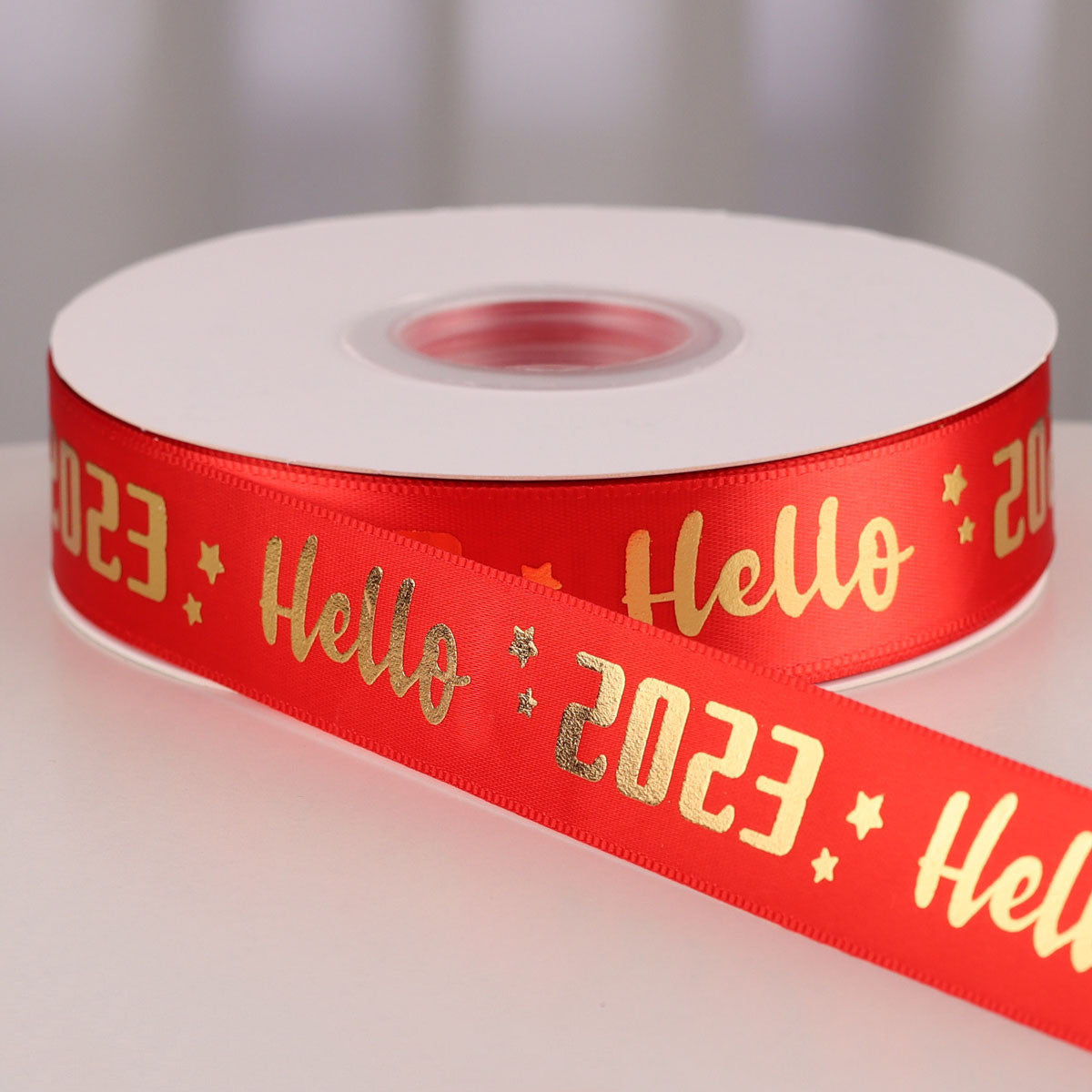 Happy New Year Ribbon 2.5cm Hot Stamping Red Polyester Ribbon