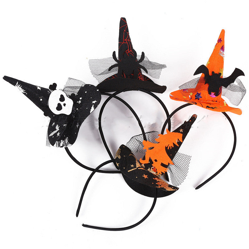 Halloween Witch Headband Spider Skull Witch Hat Decoration Supplies Bat Headdress