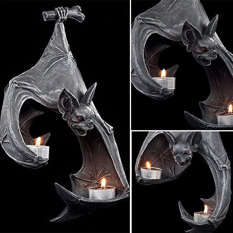 New Ghost Bat LED Wall Candle Holder Halloween Resin Ornament