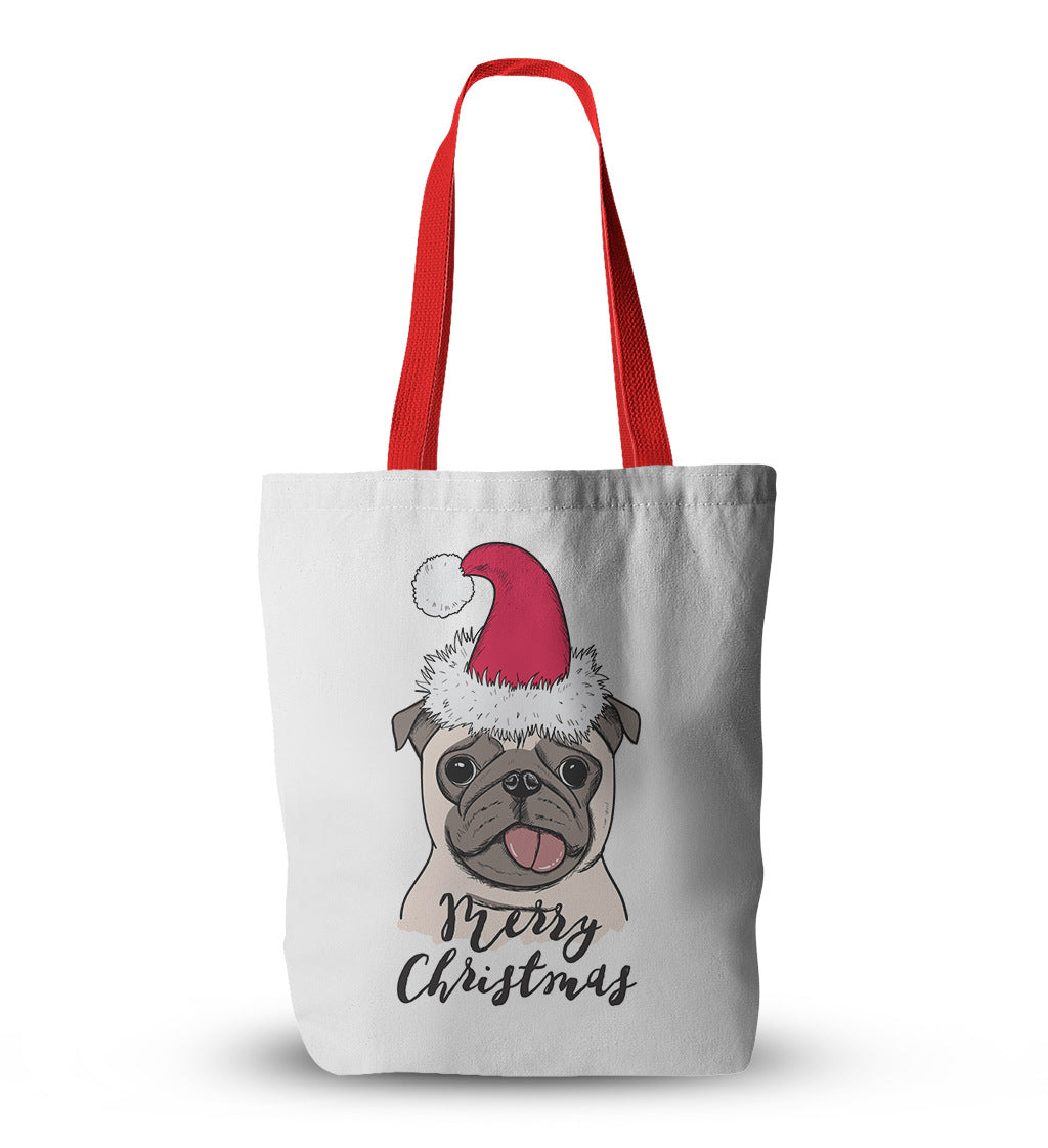 Canvas Christmas Gift Pug Canvas Print Christmas Tote Bag