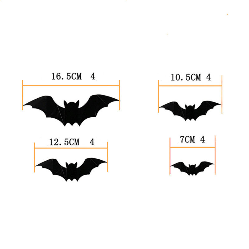 A Pack Of 16 Halloween Bats 3D Black Stereo Bat Stickers