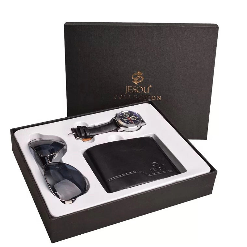 New Style Boxed Quartz Watch Multi-card Pocket Wallet Glasses Men's Gift Set