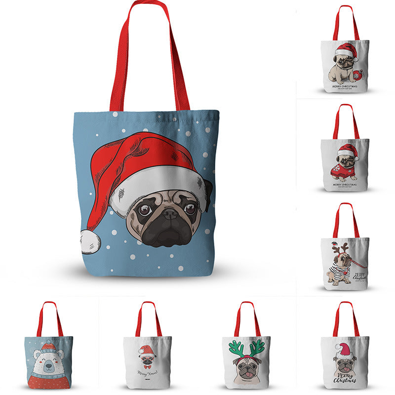 Canvas Christmas Gift Pug Canvas Print Christmas Tote Bag