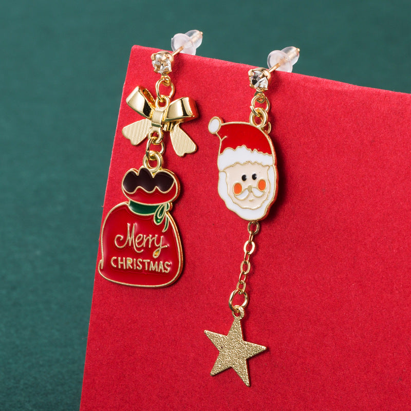 Cute Santa Christmas Gift Earrings Female Asymmetric