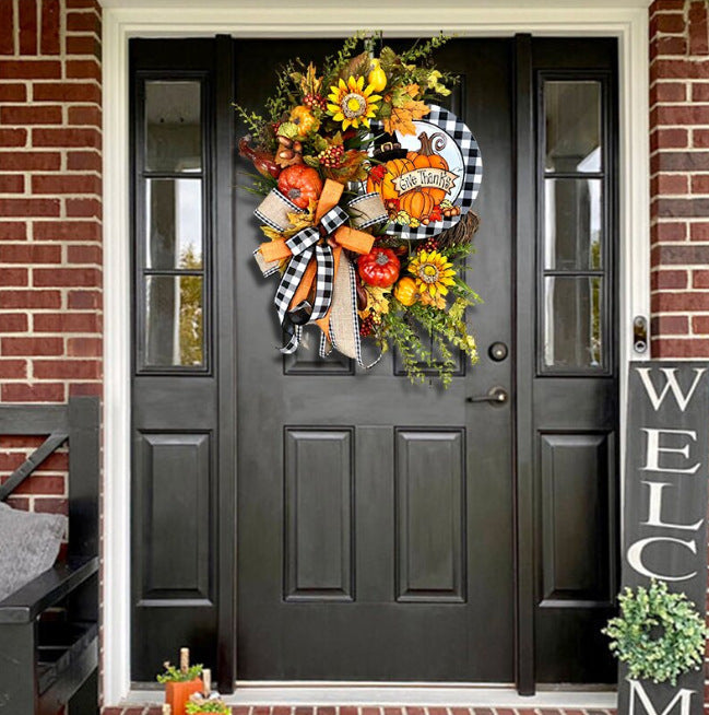 Wooden Sign Decoration Thanksgiving Day Sunflower Autumn Pumpkin Wreath