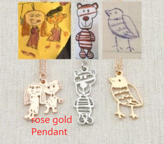 Custom Kids Drawing Painting Necklace Stainless Steel