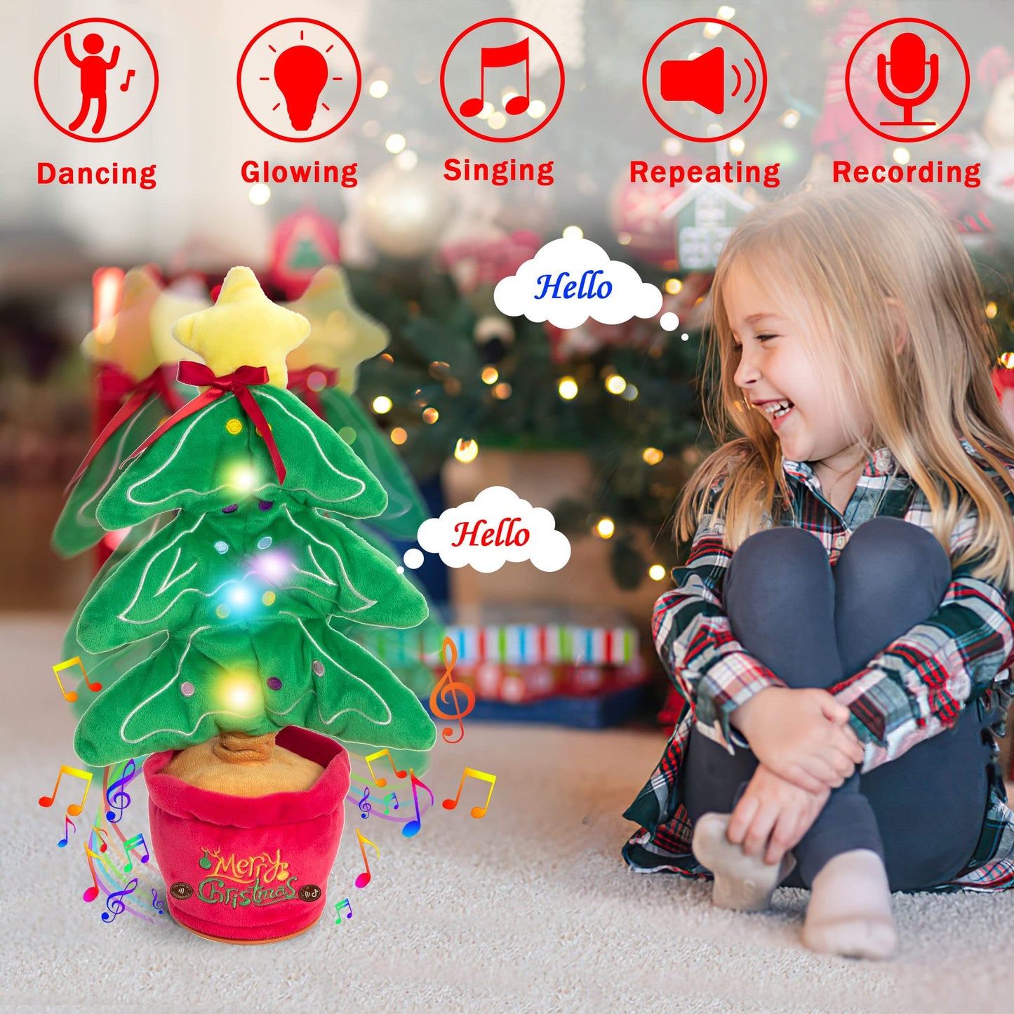 Dancing Christmas Toys Funny Tree Repeat Talking  Electronic Plush Toys