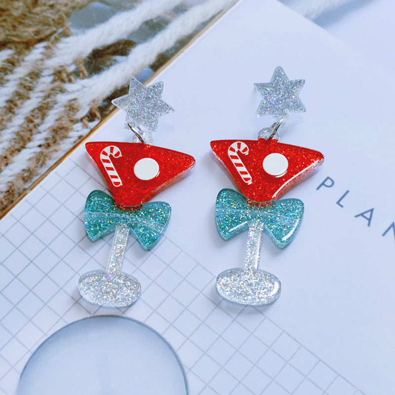 Sweet Christmas Tree Earrings With Rhinestones New Fashion