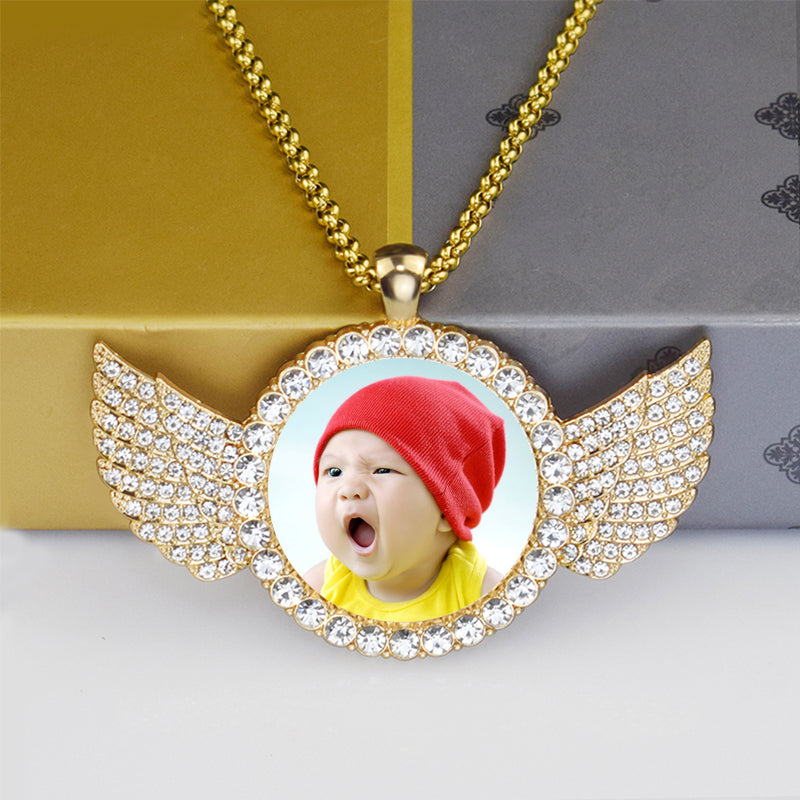 Angel Wings Medallions Custom Photo Pendant Necklace For Men Gift