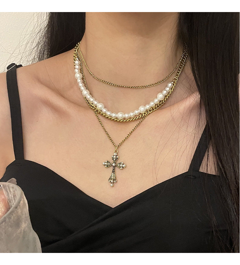 Fashion Personalized Multi-Layered Pearl Cross Pendant Gifts