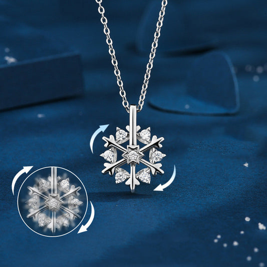 Rotatable 925 Silver Snowflake Necklace Women Luxury