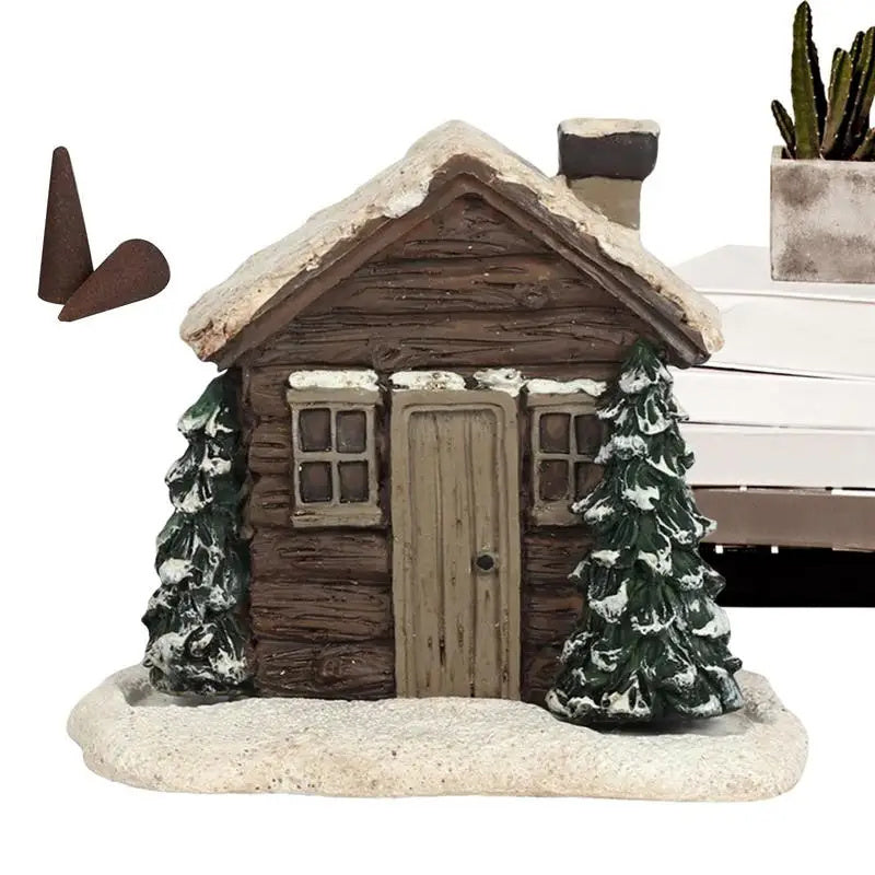 Log Cabin Incense Burner Rustic Christmas Chimney Hut