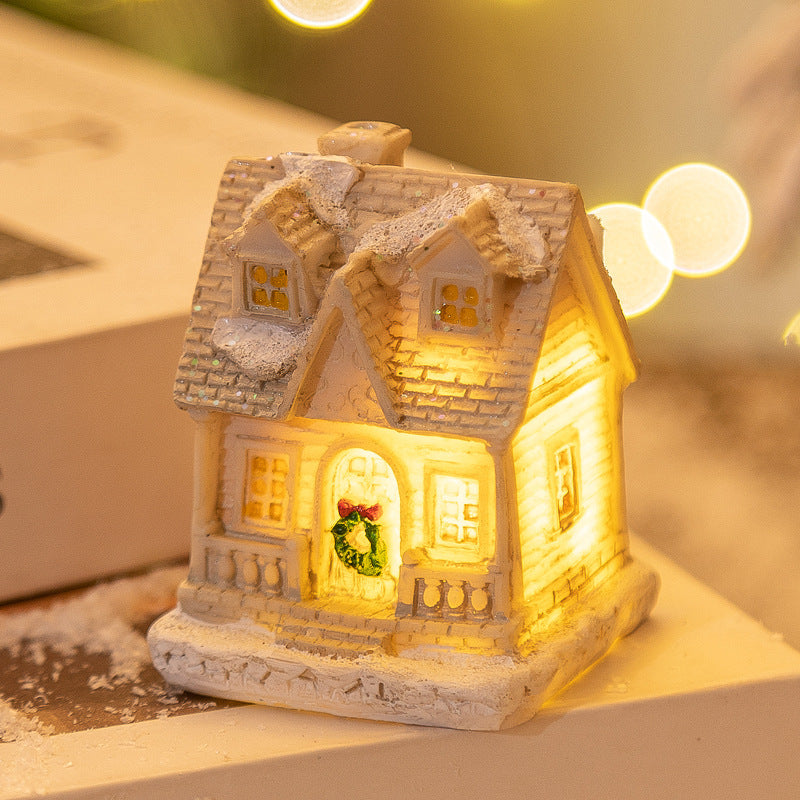 Christmas Decorations Resin Small House LED Luminous