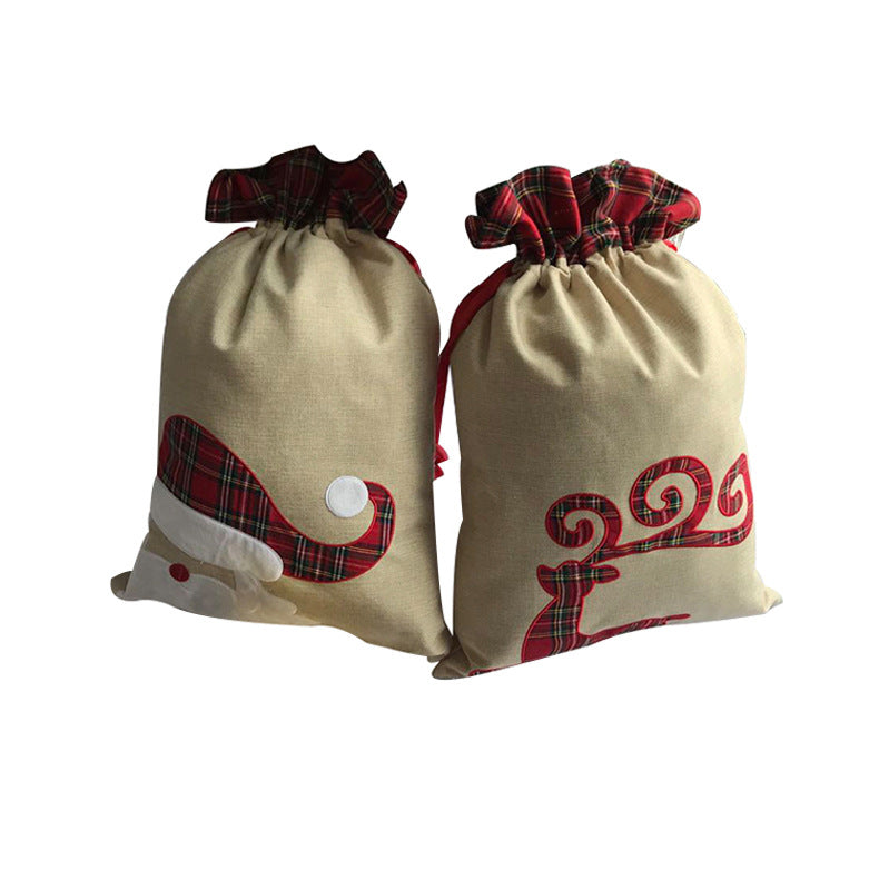 Christmas Gift Old Man Elk Ribbon Drawstring Bag Candy Bag