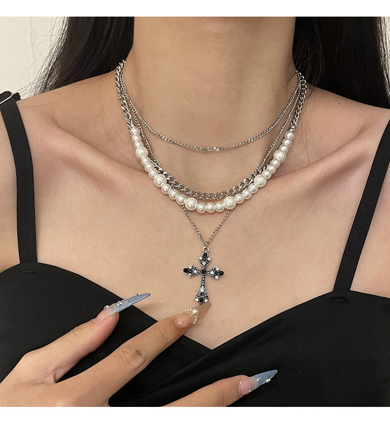 Fashion Personalized Multi-Layered Pearl Cross Pendant Gifts