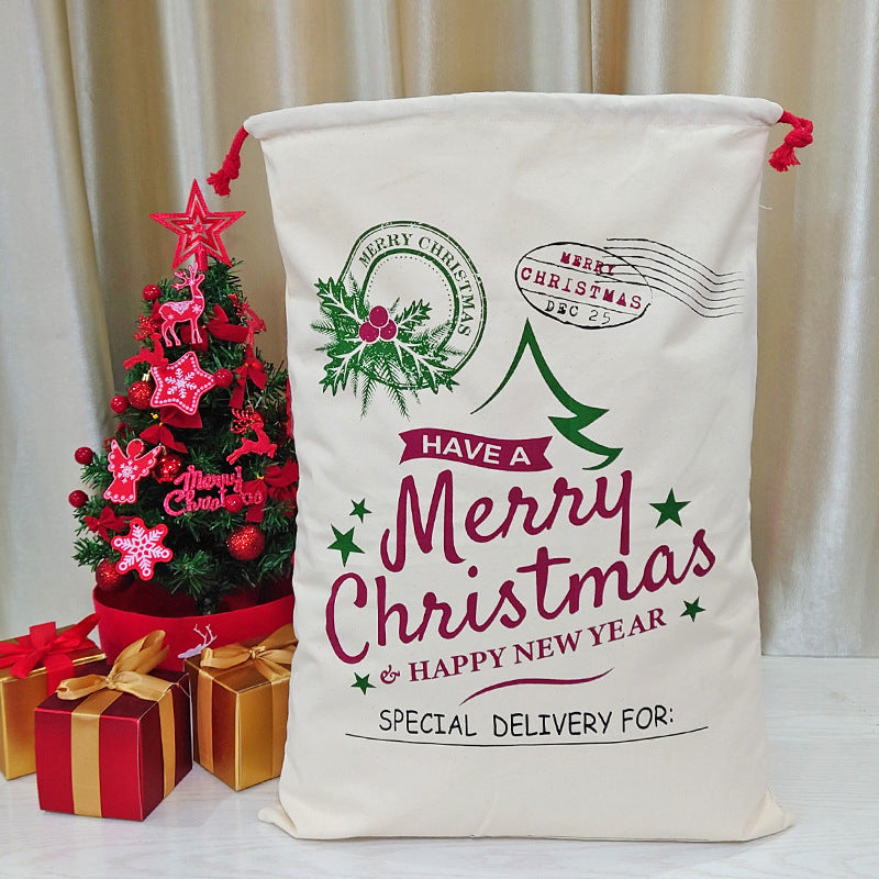 New Christmas Canvas Gift Bag Double Drawstring