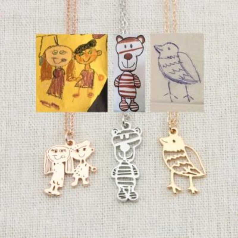 Custom Kids Drawing Painting Necklace Stainless Steel