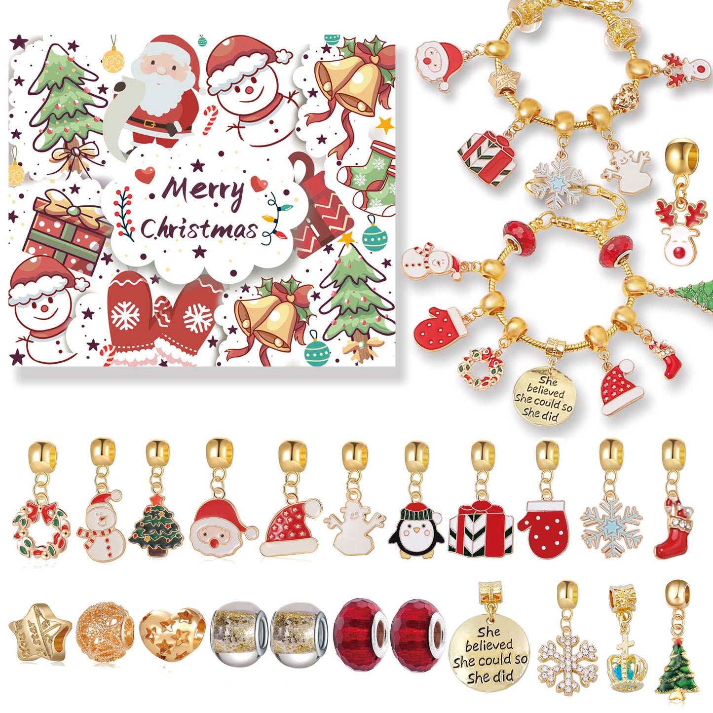 Gold Christmas Countdown Calendar Gift Suit Diy Beaded Bracelet