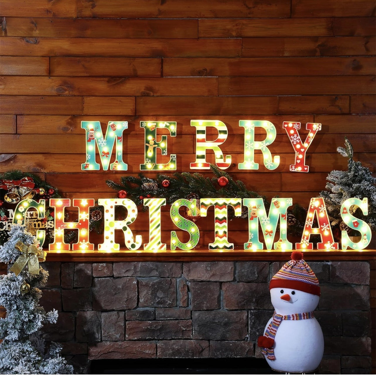 Color Printing Led Merry Christmas Letter Lights