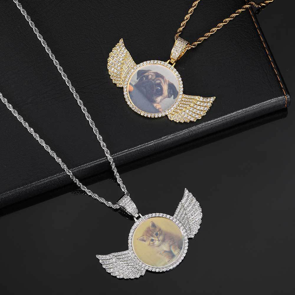 Angel Wings Medallions Custom Photo Pendant Necklace For Men Gift