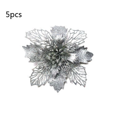 Glitter Artifical Christmas Flowers Christmas Tree Decorations