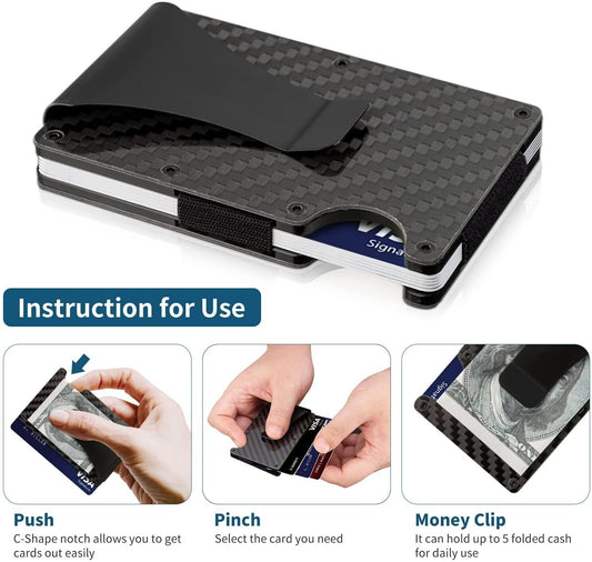 Carbon Fiber Blocking Slim Money Clip RFID Card Holder Metal Men Wallet Gift
