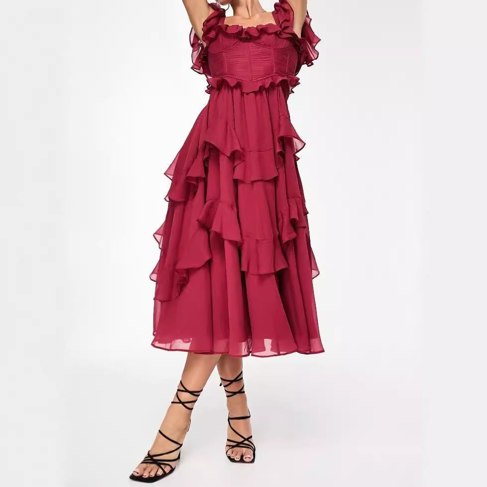 Summer Holiday Ruffled Short-sleeved Dress Fashion Backless