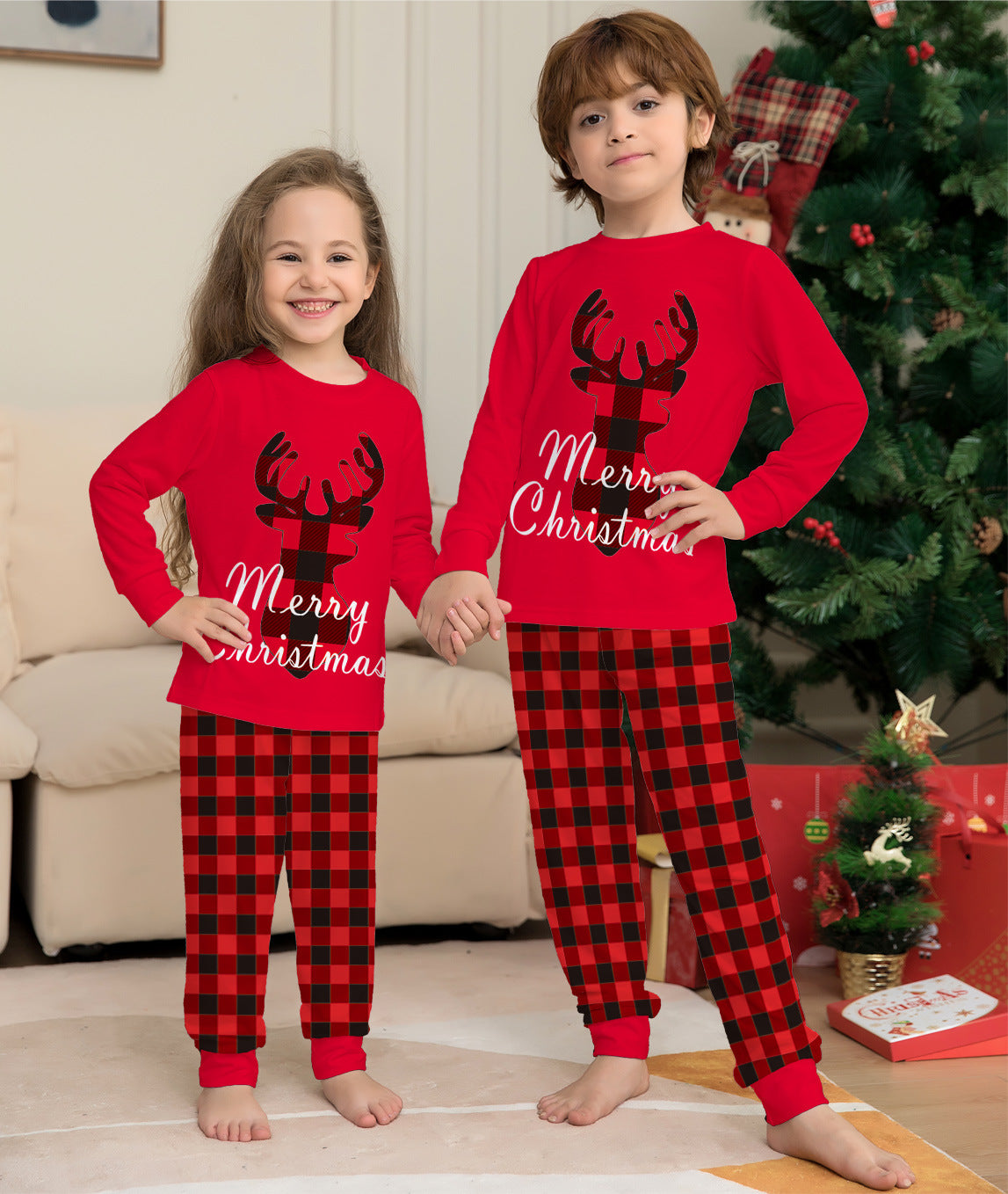 Christmas Family Matching Pajamas Set Christmas Holiday PJs Elk Top Pants