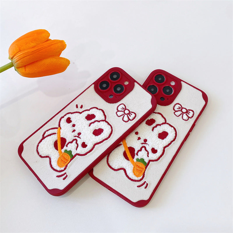 Red Rabbit Embroidered Woolen New Year Mobile Phone Case