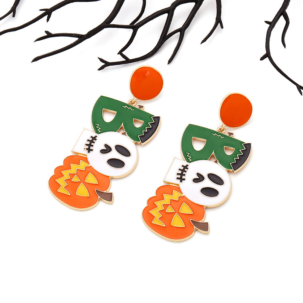 Long Halloween Ghost Pumpkin Lamp Earrings