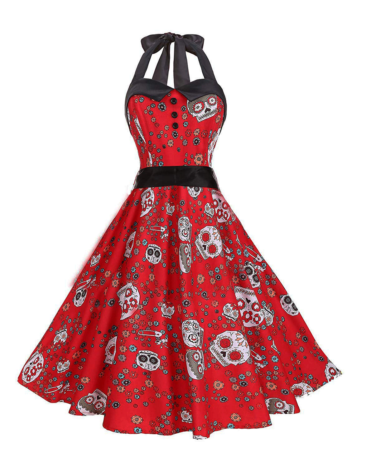 Halloween And Easter Halter Neck Tie And Big Swing Retro Dress