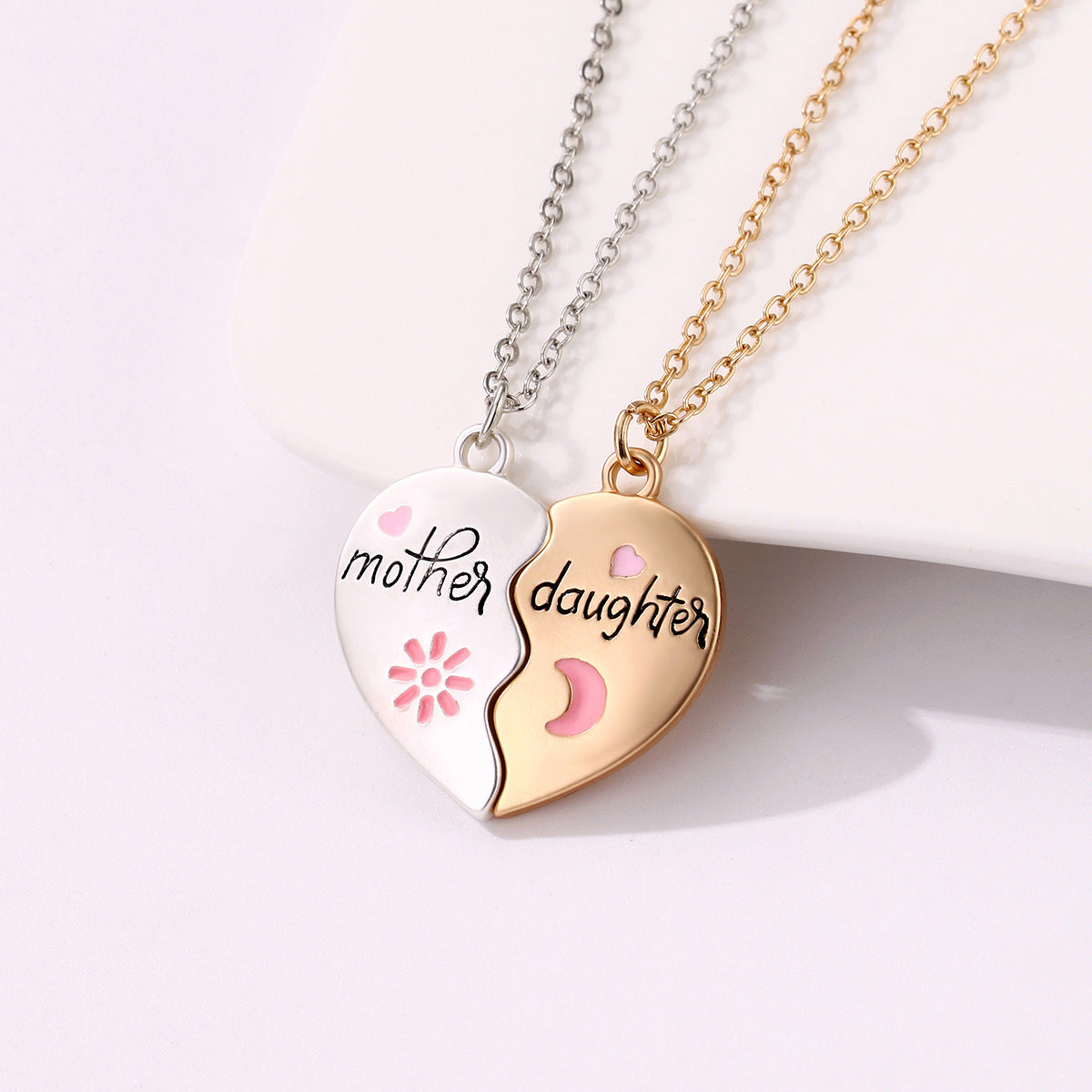 2PCS Set Jewelry Mother Daughter Necklace Matching Heart Mother's Day