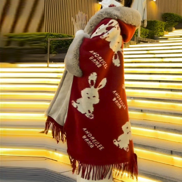 Red Chinese New Year Rabbit Shawl Cape