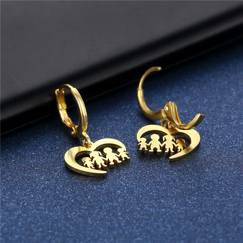 Female Christmas Gift Golden Love Family Series Stud Earrings