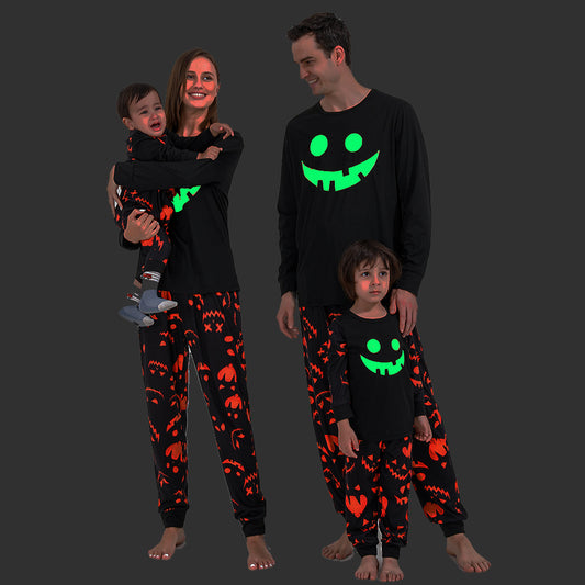 Men's And Women's Fashion Halloween Luminous Print Pajama Set