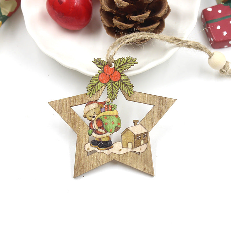 Christmas Pentagram Wooden Craft Gift Pendant