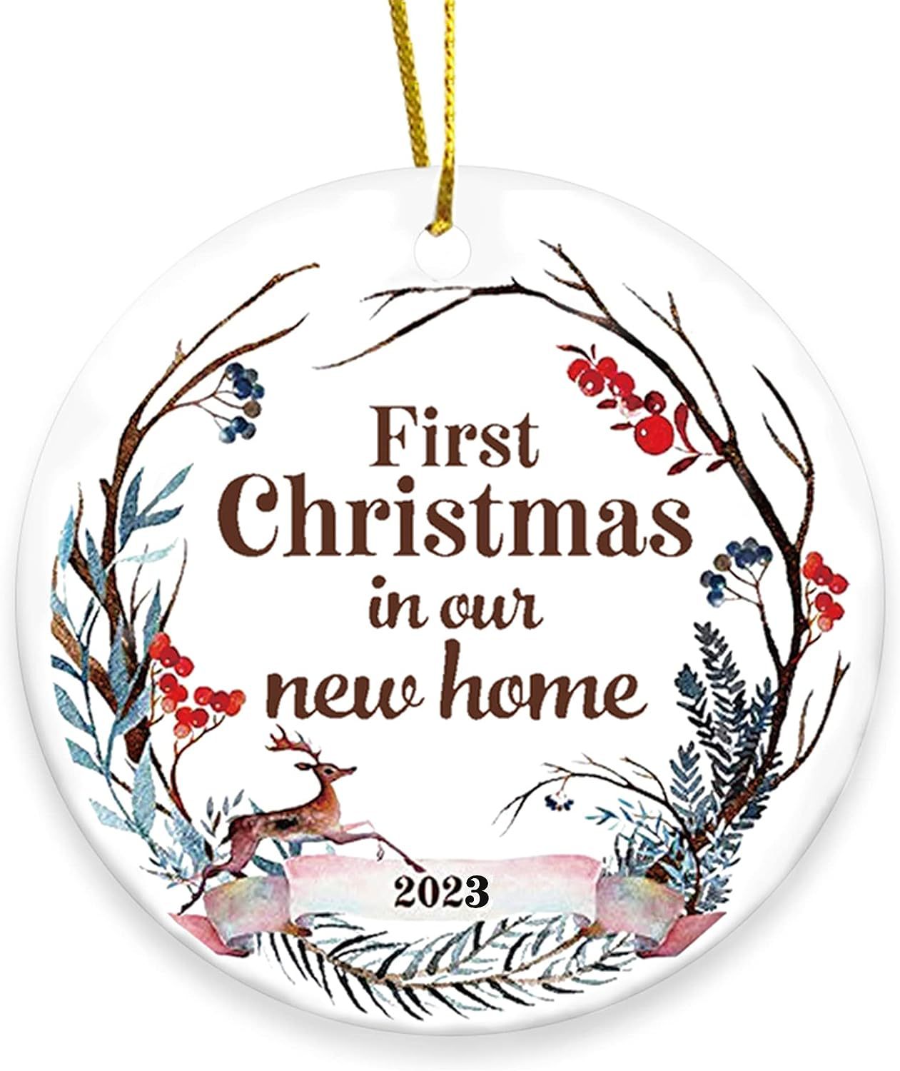 Christmas Round Wooden Plaque Hanging Decoration Cross-border